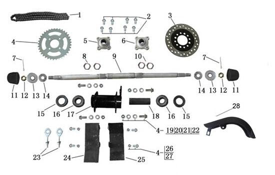 FLANGIA SUPPORTO DISCO FRENO E CORONA PER ASSE POSTERIORE QUAD KAYO AY70 70CC
