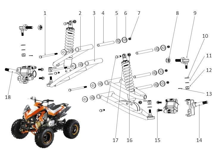 PERNO RUOTA ANTERIORE DESTRO + SINISTRO QUAD 125 SPORT - miniquad 4 tempi