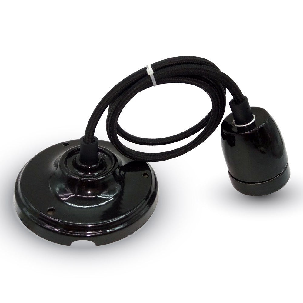 Lampadario pendente con Portalampada Porcellana Nero interno E27