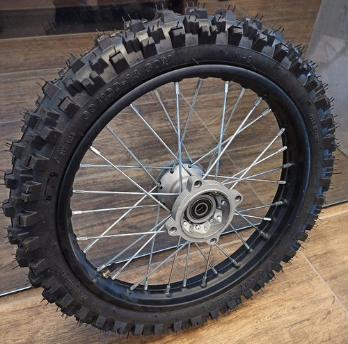 01pz GOMMA CERCHIATA 60/100-14 perno 15mm anteriore CERCHI GOMME cross PIT BIKE BSE CERCHIO COPERTONE ATTACCO SDG