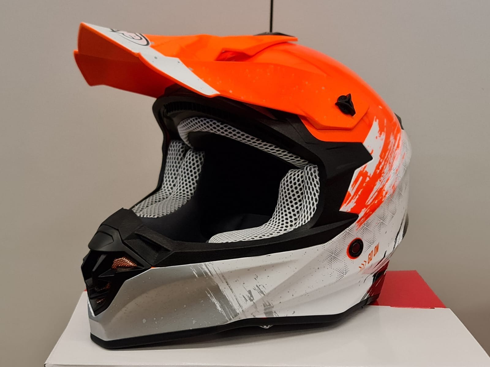 CASCO MOTOCROSS ONE HELMETS RACING MOTO ARANCIO FLUO BIANCO ARANCIONE