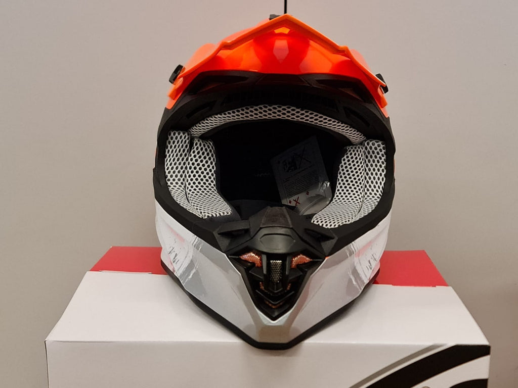 CASCO MOTOCROSS ONE HELMETS RACING MOTO ARANCIO FLUO BIANCO ARANCIONE