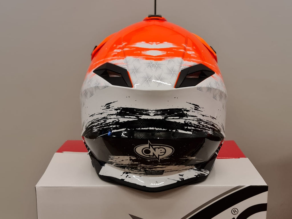 CASCO MOTOCROSS ONE HELMETS RACING MOTO ARANCIO FLUO BIANCO ARANCIONE