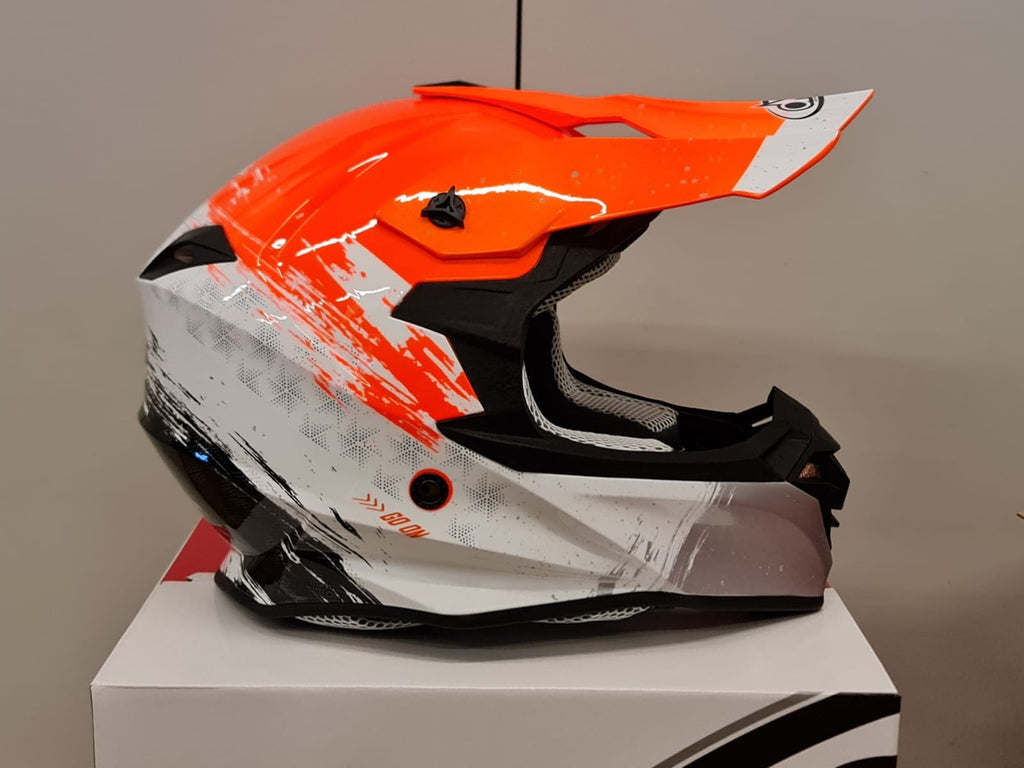 CASCO MOTOCROSS ONE HELMETS RACING MOTO ARANCIO FLUO BIANCO ARANCIONE
