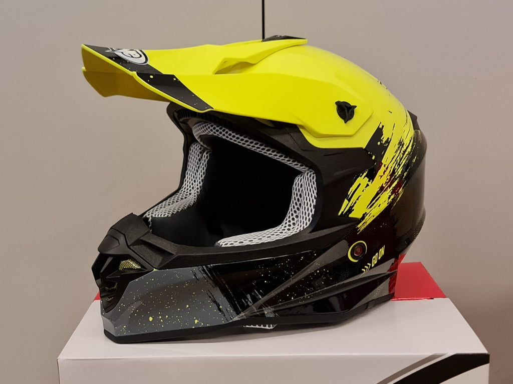 CASCO MOTOCROSS ONE HELMETS RACING MOTO GIALLO FLUO NERO