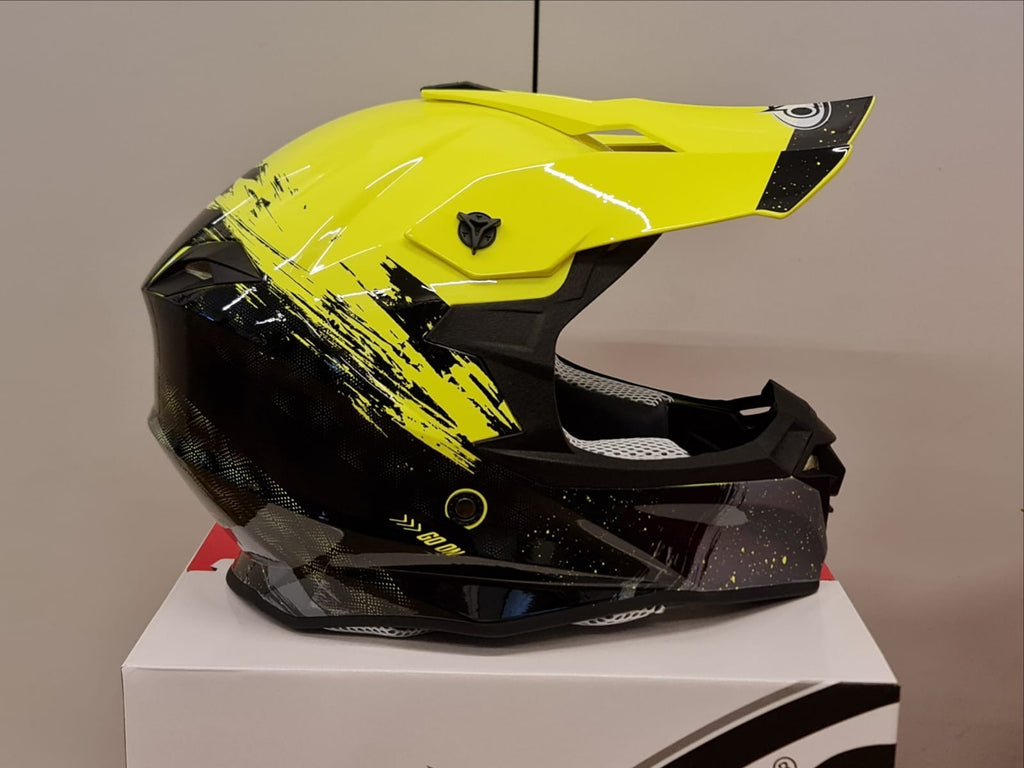 CASCO MOTOCROSS ONE HELMETS RACING MOTO GIALLO FLUO NERO