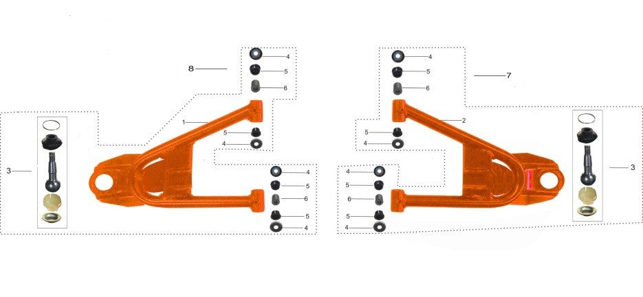 BRACCETTO INFERIORE TRAPEZIO SNODO SINISTRO QUAD ATV KAYO AU200 braccetti boccole completo