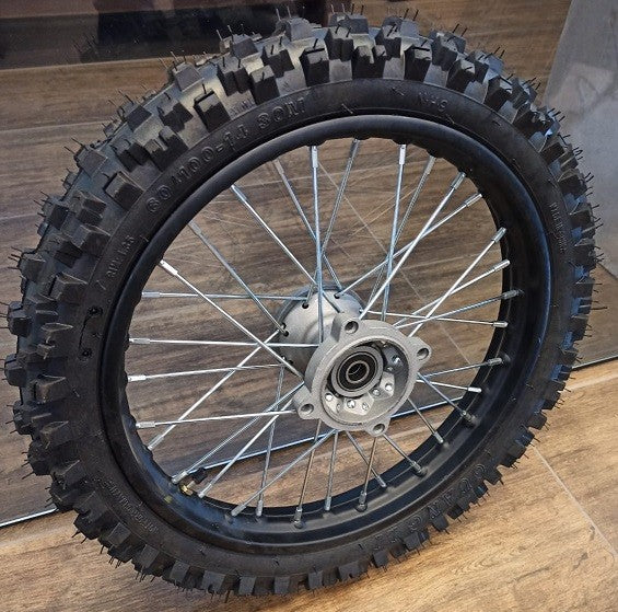 01pz GOMMA CERCHIATA 60/100-14 perno 12mm CERCHI GOMME cross PIT BIKE BSE CERCHIO COPERTONE ATTACCO SDG