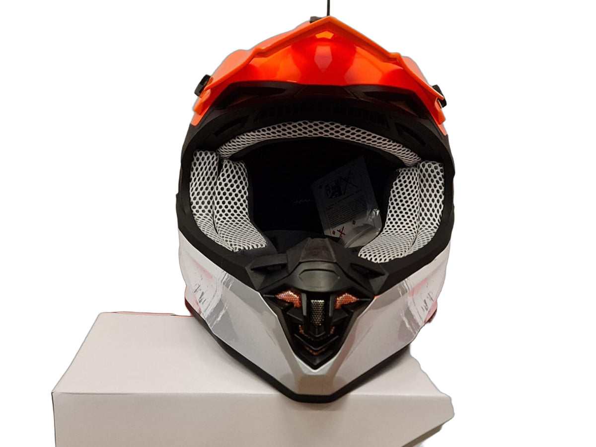 Casco Motocross One Helmets Racing Moto Arancio Fluo Bianco Arancione