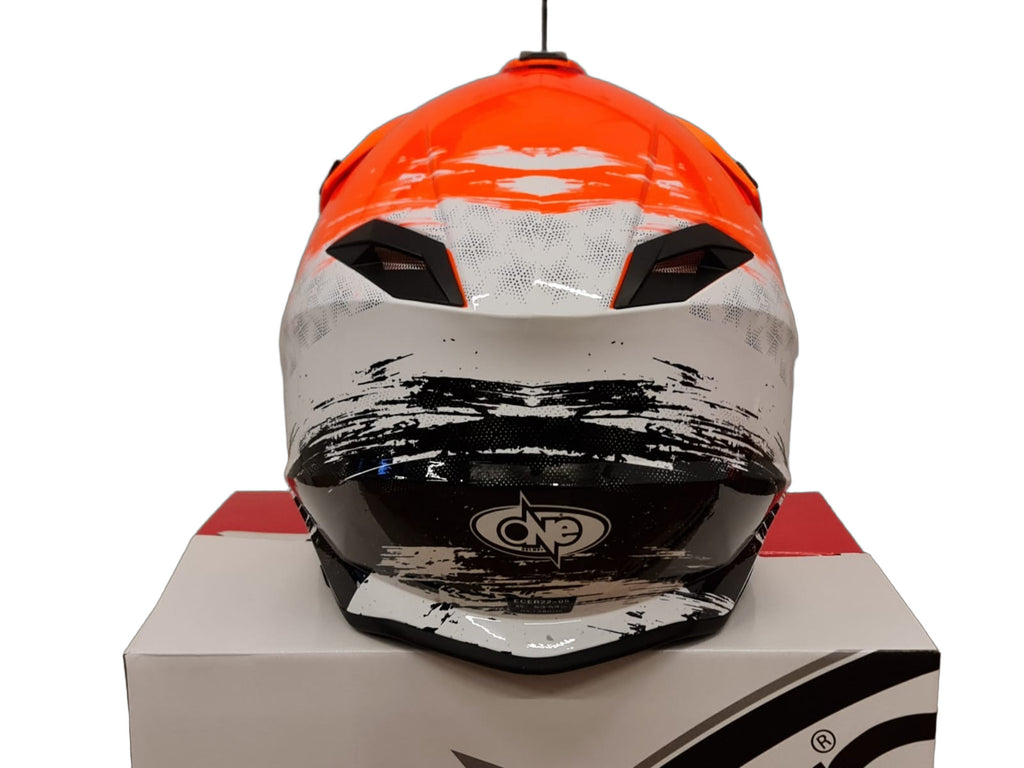 Casco Motocross One Helmets Racing Moto Arancio Fluo Bianco Arancione