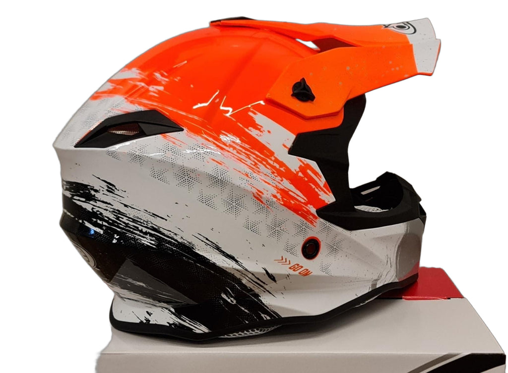 Casco Motocross One Helmets Racing Moto Arancio Fluo Bianco Arancione