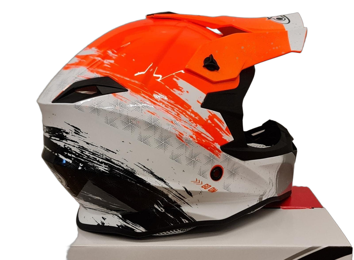 Casco Motocross One Helmets Racing Moto Arancio Fluo Bianco Arancione