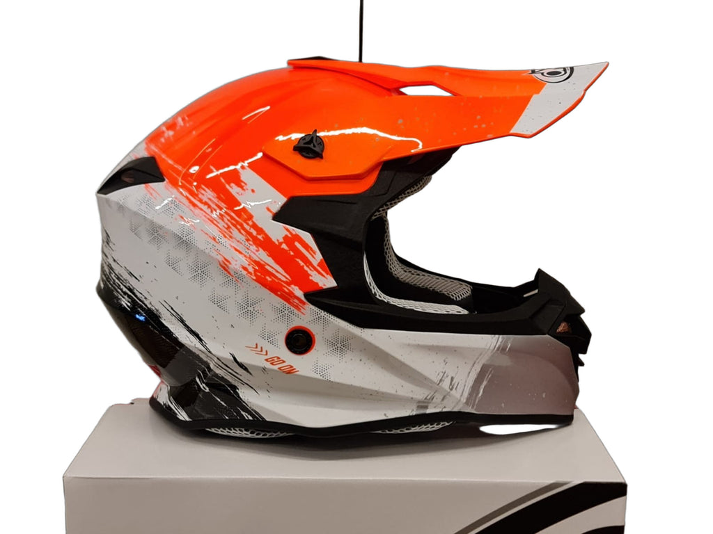 Casco Motocross One Helmets Racing Moto Arancio Fluo Bianco Arancione