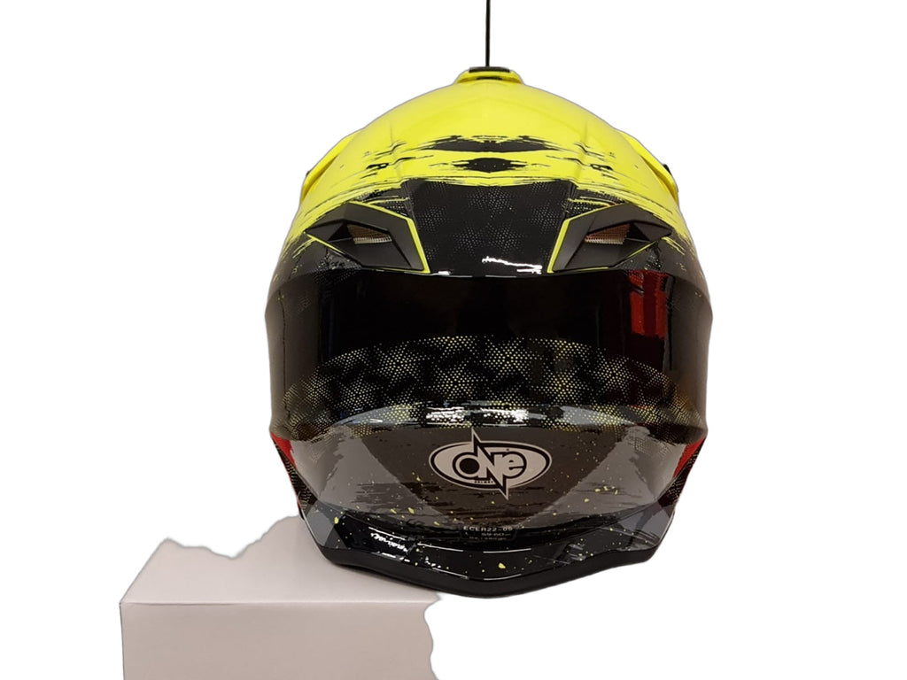 Casco Motocross One Helmets Racing Moto Giallo Fluo Nero